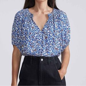 Apiece Apart Esparta Floral Short Sleeve Top, blue size S